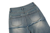 (Recycled) Distressed Denim Layered Wide Pants _ Blue