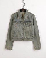 ルンマビンテージウォッシュドスリムクロップデニムジャケット