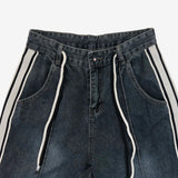 linen double-strap denim pants