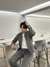 セミオーバーサイズチャイナセットアップデニムパンツ / LMN Semi-Oversized China Setup Denim Pants (Gray)