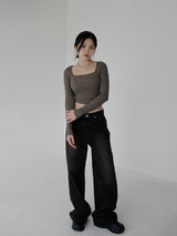 ブラウンウォッシュドデニムトラウザーズ / Brown washed denim trousers
