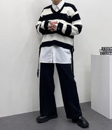 ストライプ ロープ クロップド ニットウェア / SK Stripe rope cropped knitwear (2 colors)