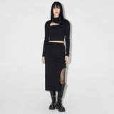 Side-off Midi Skirt [BLACK] (6638398472310)