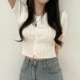 Buttoned Front Crop Knit Cardigan