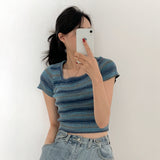 Stripe Short Sleeve Knit Top