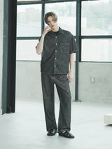リネンワイドデニムパンツ / M204 LINEN WIDE DENIM PANTS_BLACK