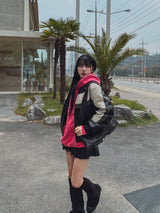 (UNISEX) ライニング配色キルティングレザージャケット