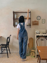 フレンチワイドデニムオーバーオールサスペンダージャンプスーツ / French wide denim overalls suspenders jumpsuit