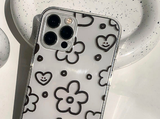 フラワーブラックハートラインフォーンケース / Flower Black Heart Line Phone Case