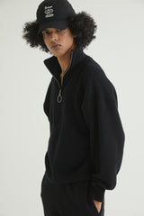 HALF ZIP UP PUNCHING ARGYLE SWEATER BLACK (6613773713526)