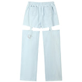 1 1 デニムカットアウトパンツ / 1 1 denim cut out pants - LIGHT BLUE