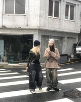 ストライプ2wayクロップフードジップアップ