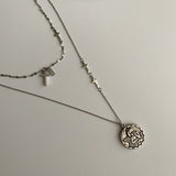 E Stainless Steel Titanium Angel Cross Layered Choker Necklace