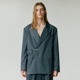MAXIMAL DOUBLE BREASTED HIDDEN BUTTON BLAZER GREY