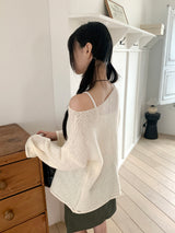 Lipu boat neck overfit mongle long sleeve knit