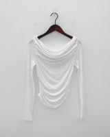 2ウェイボートネックシャーリングTシャツ / Two-way boat neck shirring t-shirt (2color)