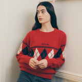 ARGYLE KNIT PULLOVER RED