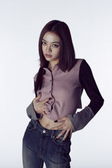 MULTICOLOR KNIT SHIRT # PINK BROWN