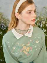 フラワーエンブロイダリーカラースウェットシャツ / Flower Embroidered Collar Sweatshirt