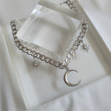 Moon and Star Bold Chain Choker - Silver (Kep1er Xiaoting Necklace)