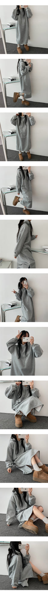 Nappingropping Slit Hooded Dress