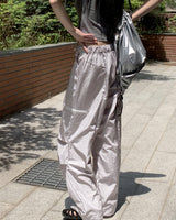 ジッパーナイロングロッシー２ウェイロングワイドジョガーパンツ/Galz Zipper Nylon Glossy Two-Way Long Wide Jogger Pants