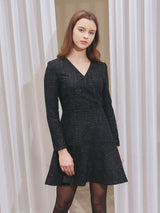 V-NECK FLARE TWEED ONEPIECE_BLACK (6638375272566)