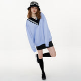 Overfit VV-neck Sweat Shirt [Violet] (6592371556470)