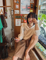 迷路長袖襟付き長袖Tシャツ (4 color)