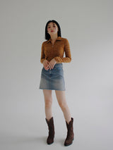 ビーフカラージップアップTシャツ / Beef collar zip-up T-shirt (4color)