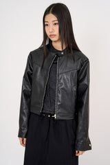 Minimal zip-up crop leather jacket