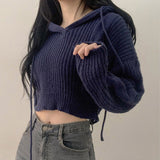 Junu Loose Fit Cable Hooded Cropped Knit (4 colors)
