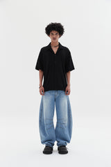 multi dart balloon denim pants blue