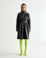 W.BELTED LEATHER SHIRRING COAT - DARK BROWN (6636057952374)
