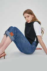 ストレートフィットロールアップエンブロイダリーデニムパンツ / STRAIGHT FIT ROLL UP EMBROIDERY DENIM PANTS [6863]