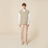 V NECK KNIT VEST_LIGHT KHAKI (6610809847926)