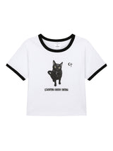 ファイターキャットクロップTシャツ / 0 2 what the cat crop t-shirt - WHITE