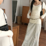 Pinter washed stitch cut mermaid denim long skirt