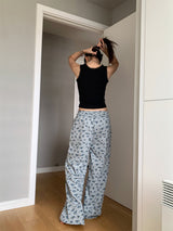 Vintage flower banding casual pants