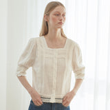 [LINE] Lace Mixed Square Blouse (6696312275062)