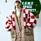 [UNISEX] Reversible Faux Fur Varsity Collar Coat (Red) (6656658407542)