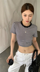 striped backless short sleeve top