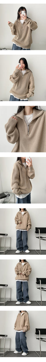 Mohedoutum Boxy Half Zip-Up Knitwear