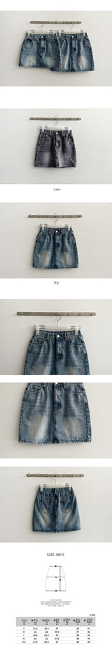 [Short, Basic/S-2XL] Padded vintage washing denim mini-skirt