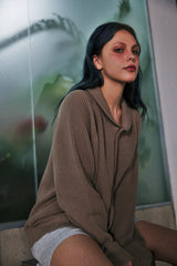ROUND-COLLAR 7G KNIT CARDIGAN (Beige) / ラウンドカラーニットカーディガン