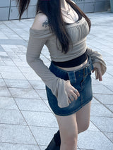 フェアリーオフショルダーシャーリングロングスリーブ / airy Off-Shoulder Shirring Long sleeve