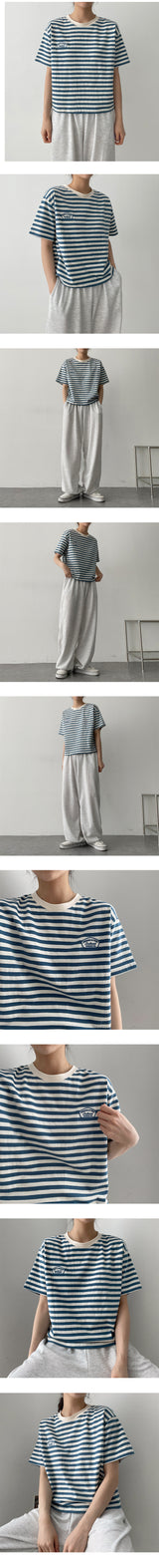 a sco刺繍ストライプショートスリーブシャツ / a sco-embroidered striped short-sleeved shirt