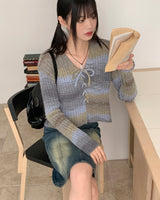Haroon Gradient Strap Ribbon Long Sleeve Cardigan