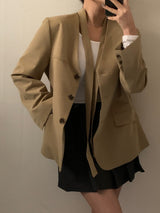 [Tie set] Oversized Collarless Jacket Belt Jacket Loose Fit V-Neck Seasonal Switch Spring Outerwear