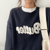 wool volume embroidered butter knit